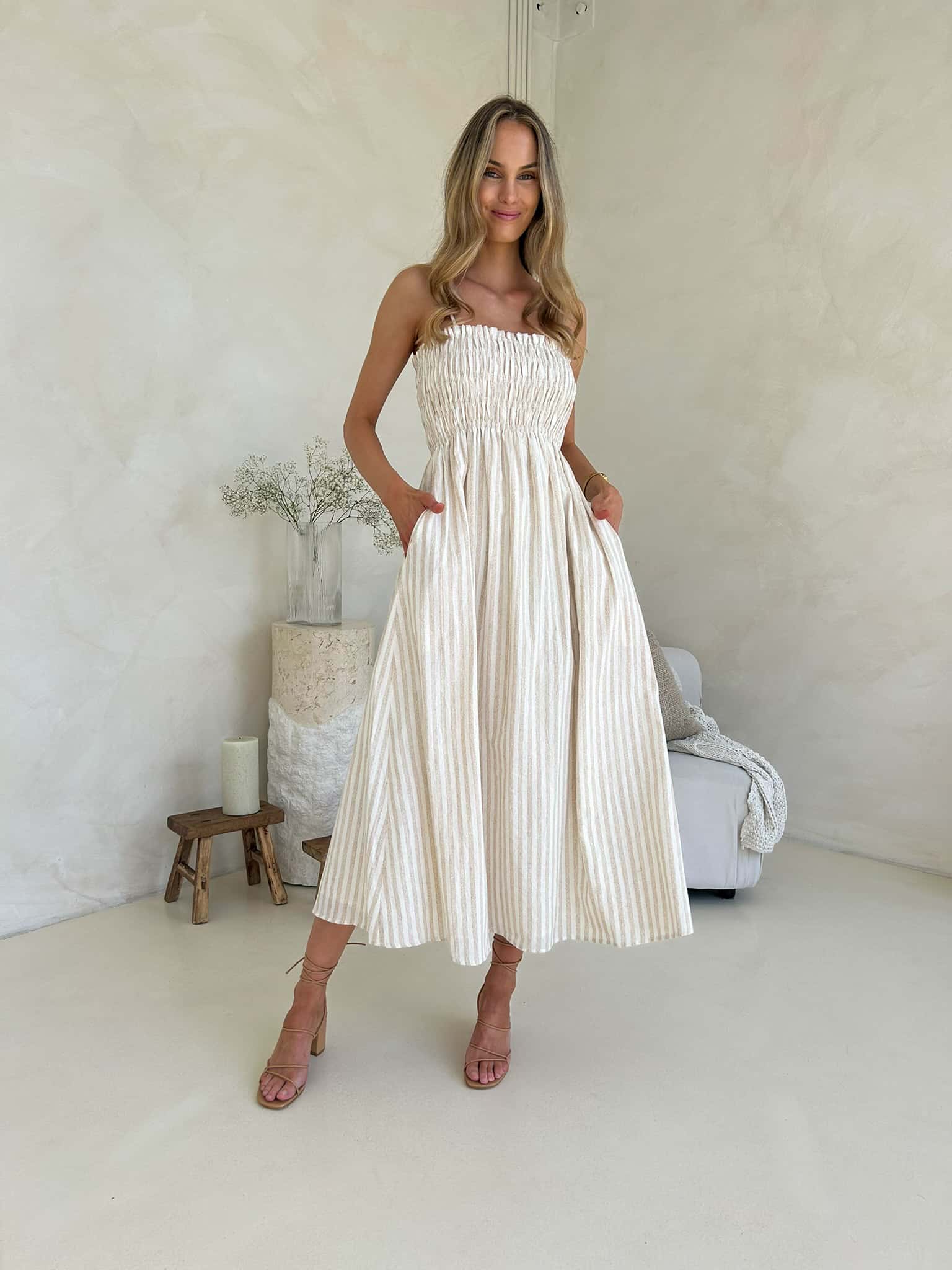 Palm Cove Dress - Beige & White Stripe - Image 3