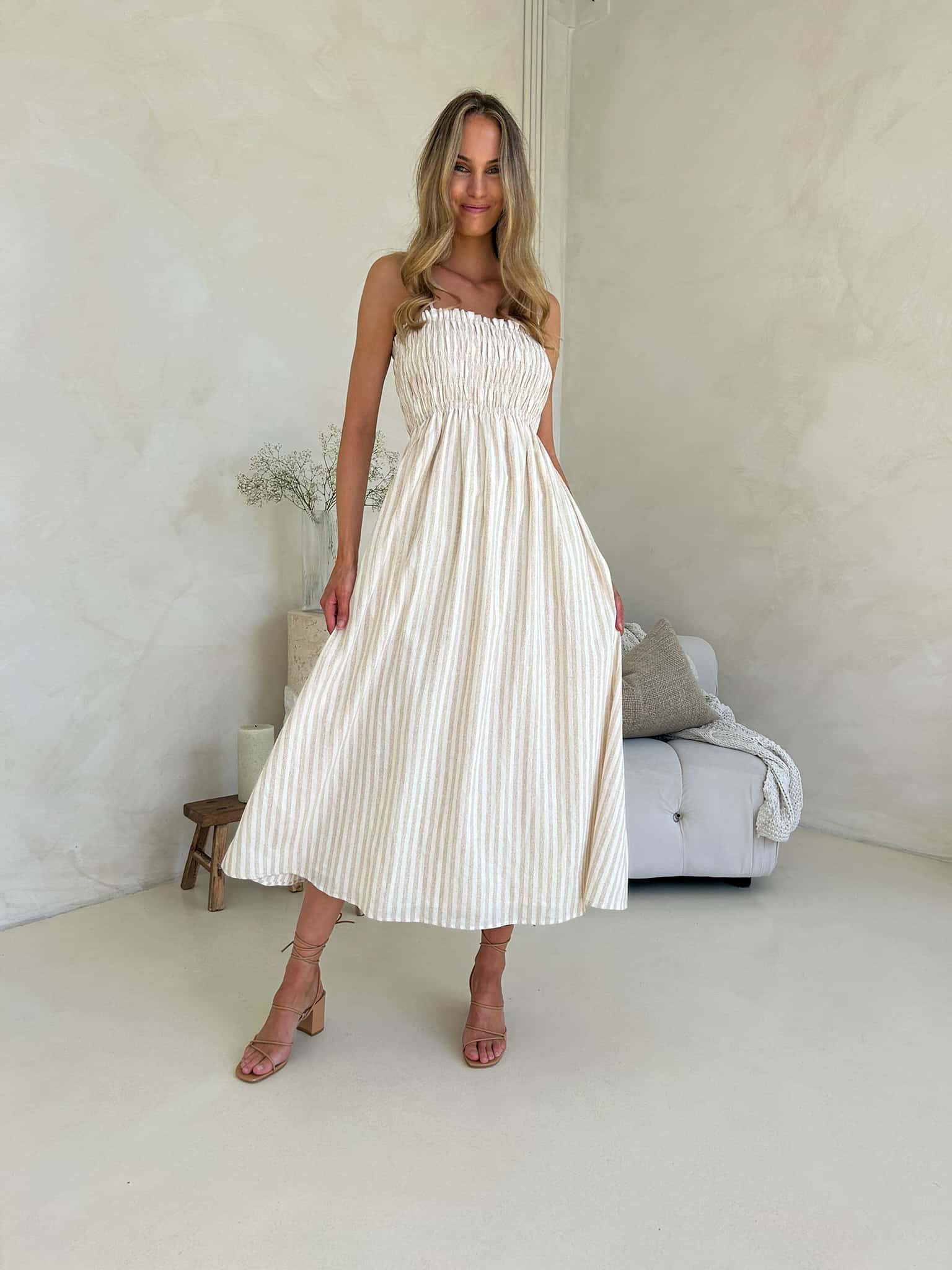 Palm Cove Dress - Beige & White Stripe - Image 4