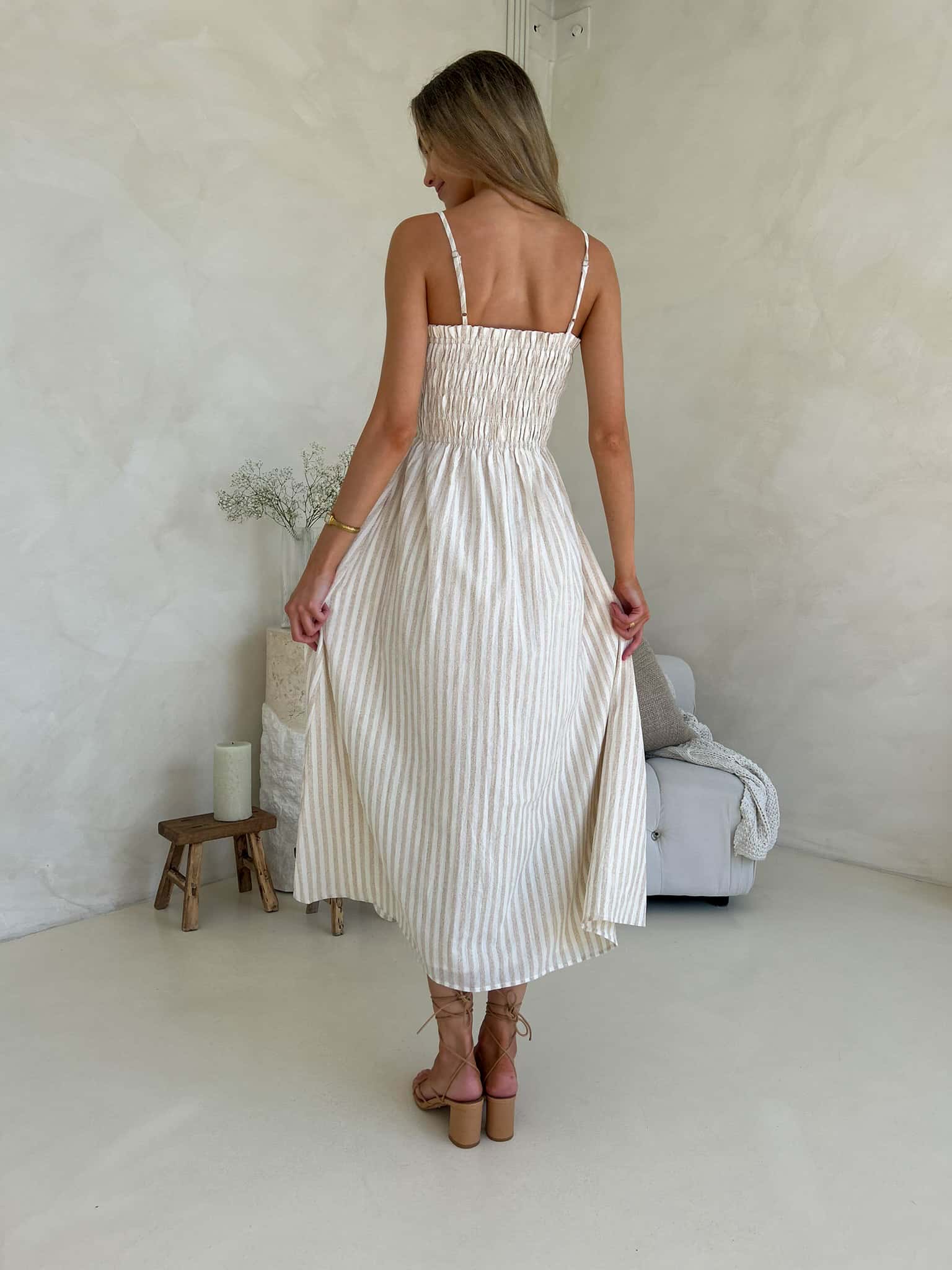 Palm Cove Dress - Beige & White Stripe - Image 5