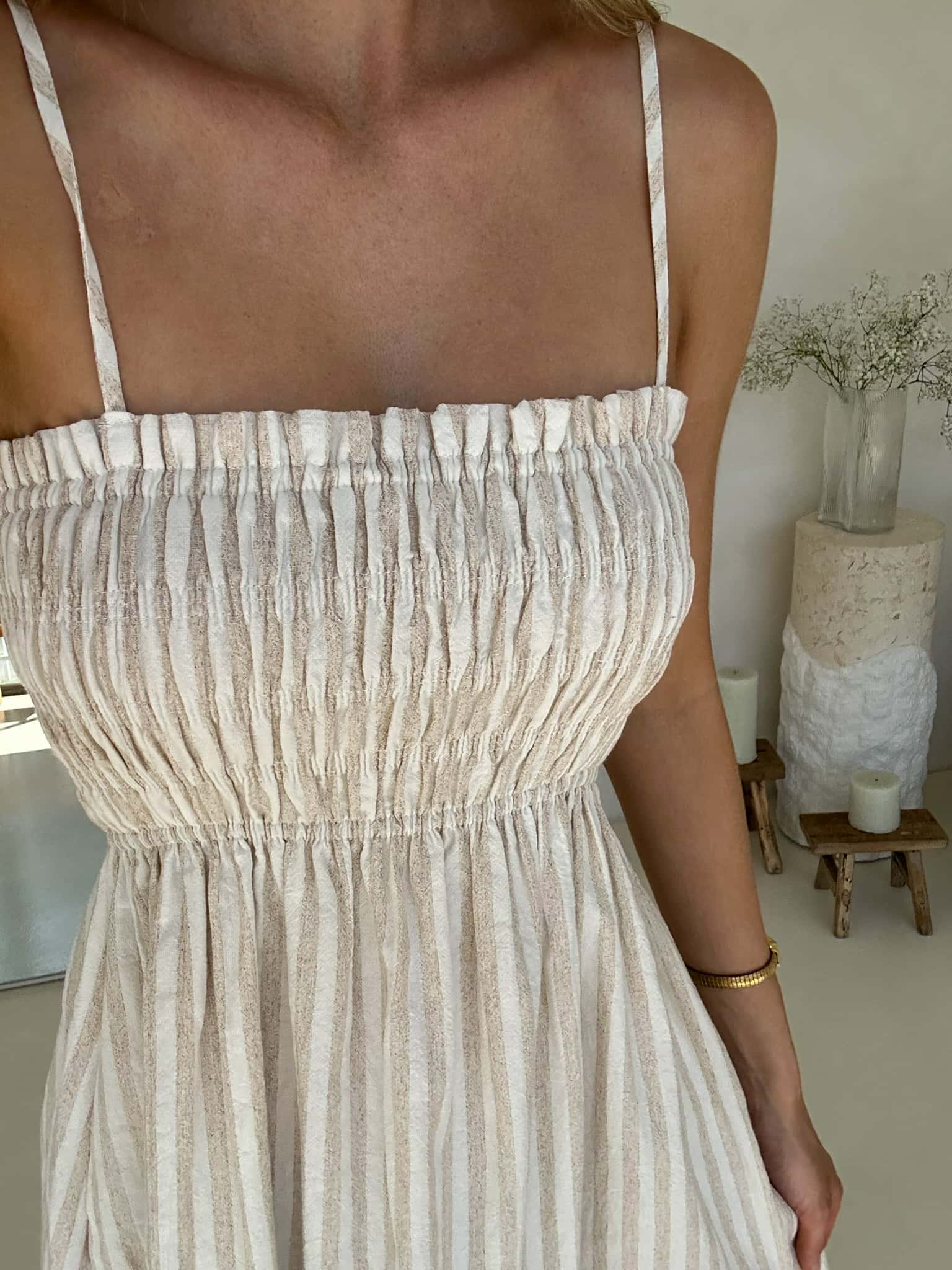 Palm Cove Dress - Beige & White Stripe - Image 6