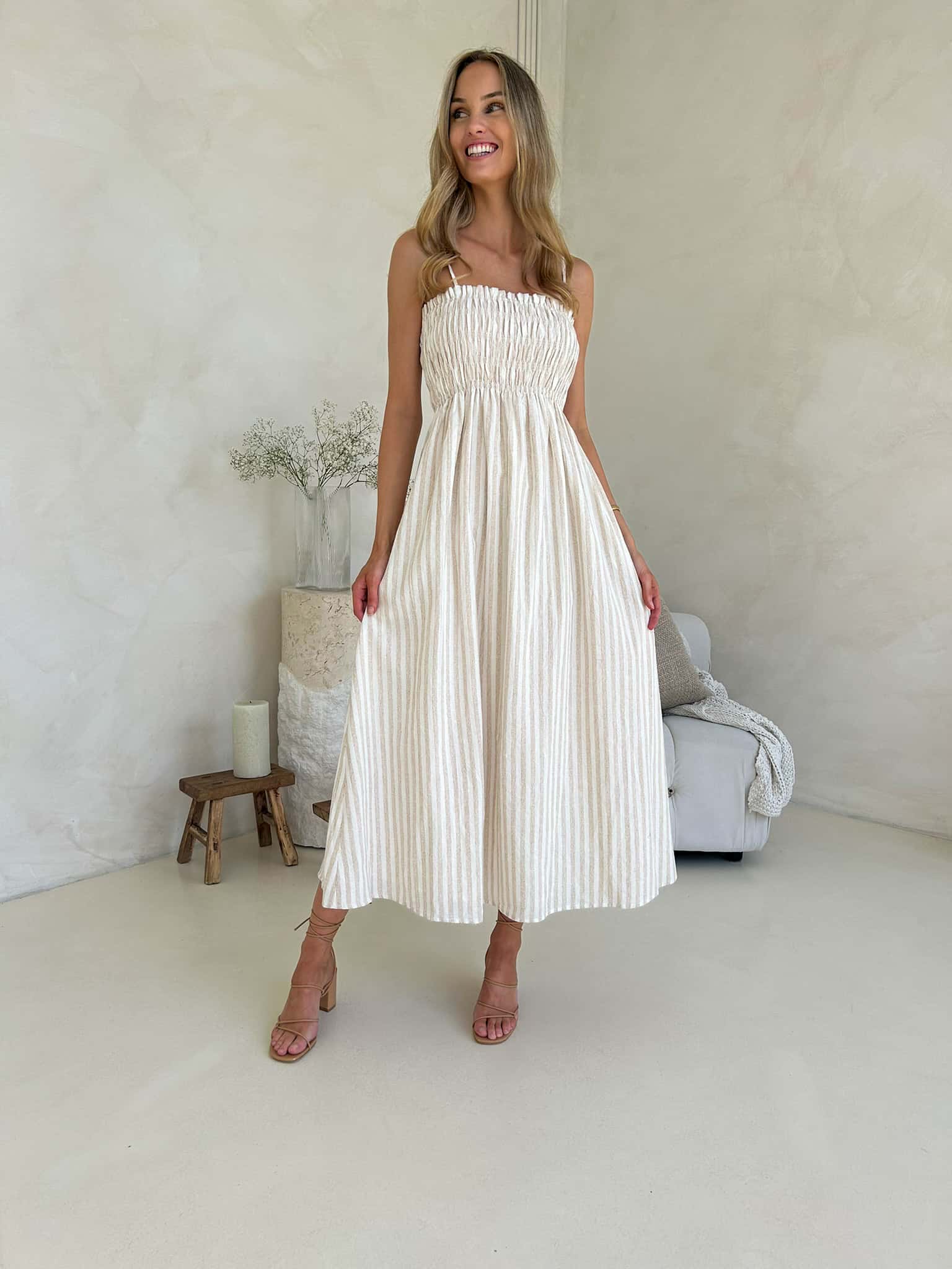 Palm Cove Dress - Beige & White Stripe - Image 7