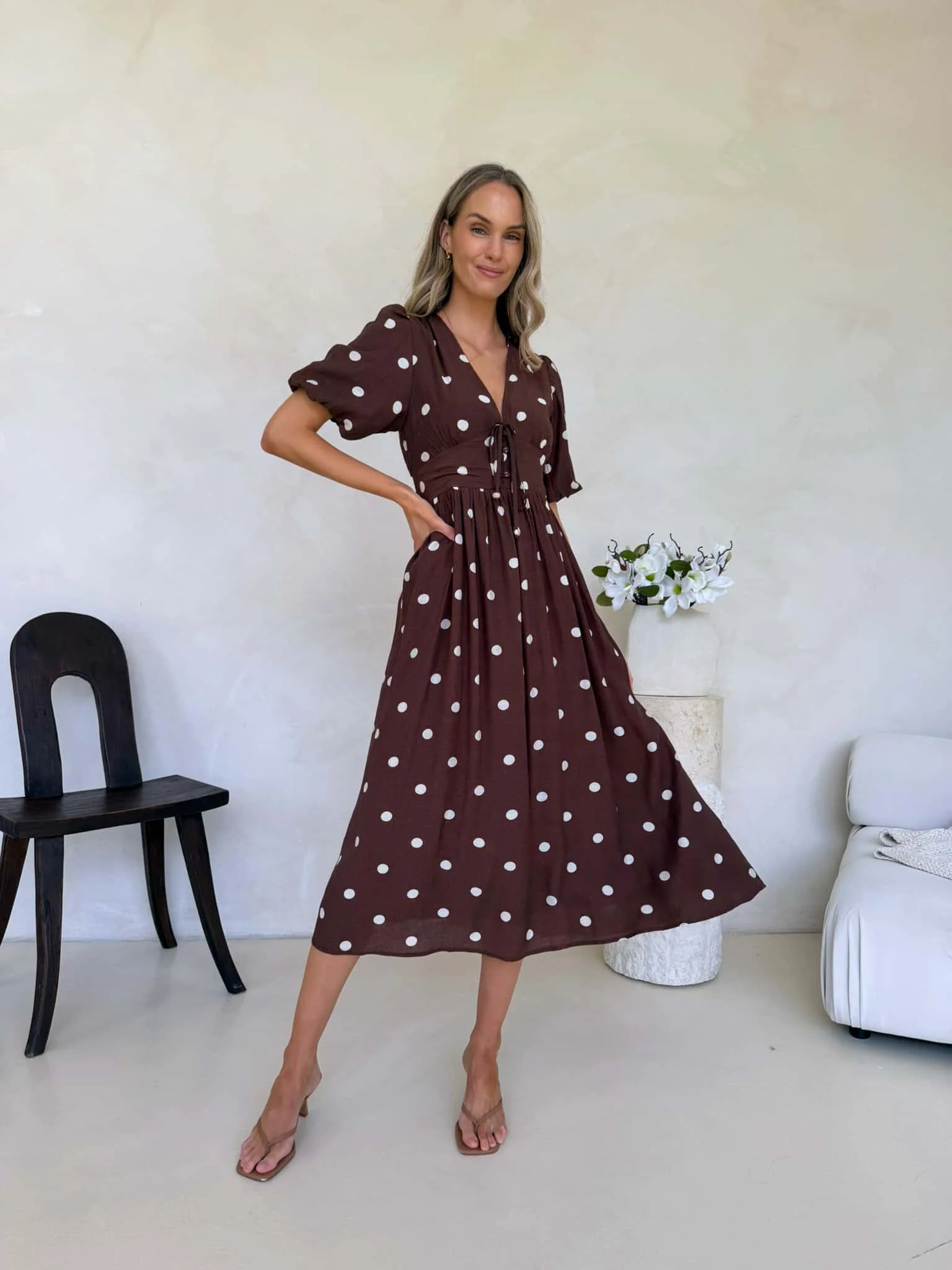 Bonnie Dress - Cappuccino Polka Dot - Image 4