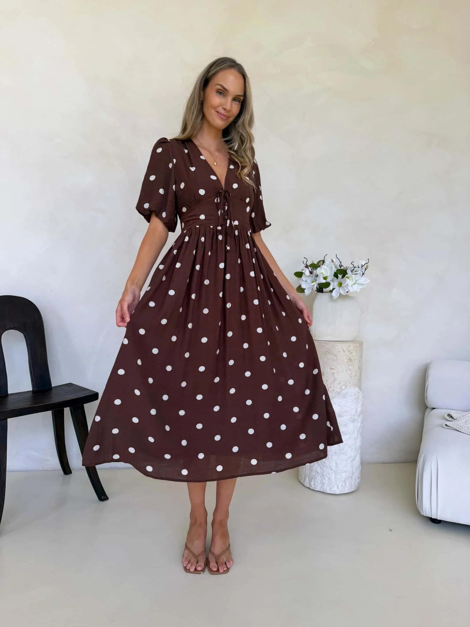 Bonnie Dress - Cappuccino Polka Dot - Image 5
