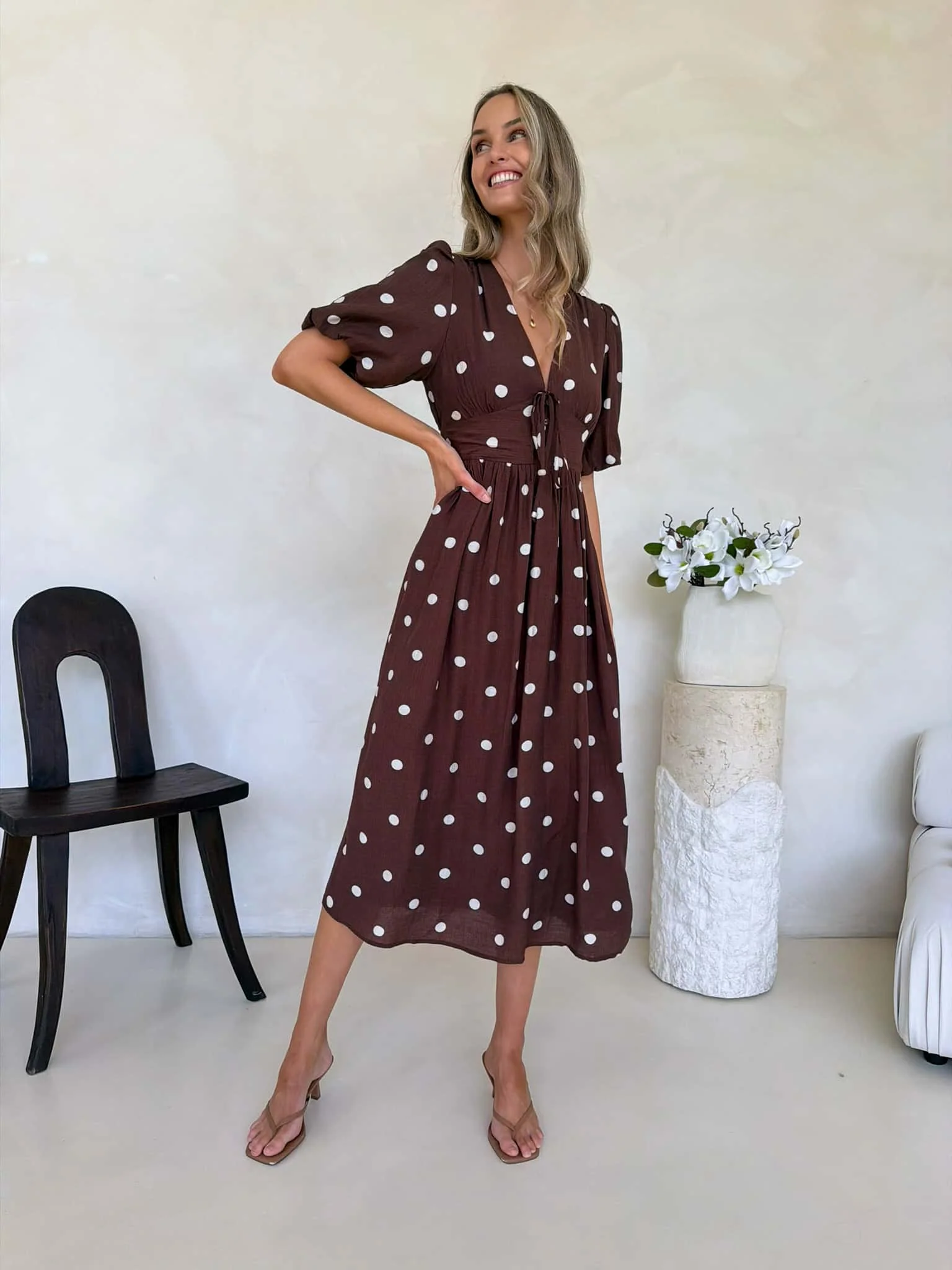 Bonnie Dress - Cappuccino Polka Dot - Image 6