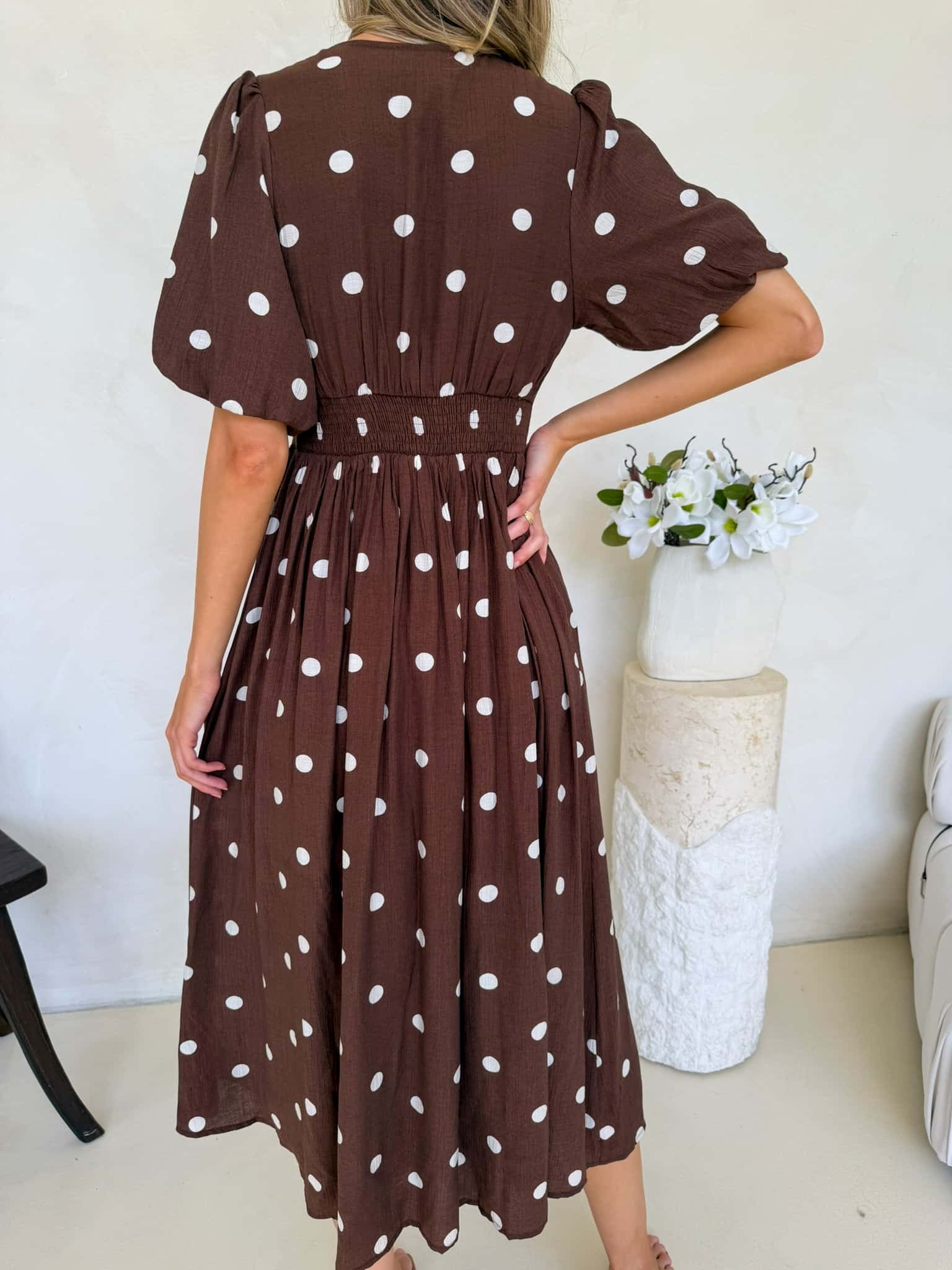 Bonnie Dress - Cappuccino Polka Dot - Image 7