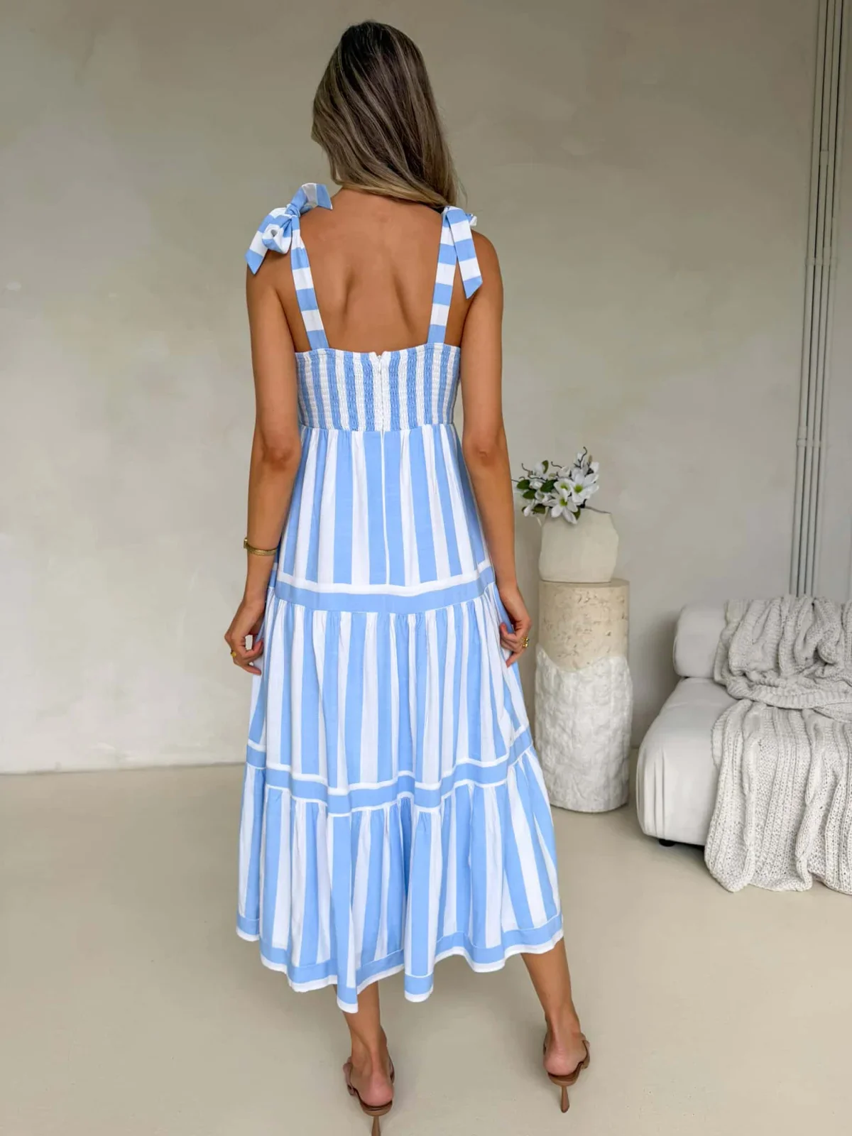 Cleo Maxi Dress - Blue Stripe - Image 3