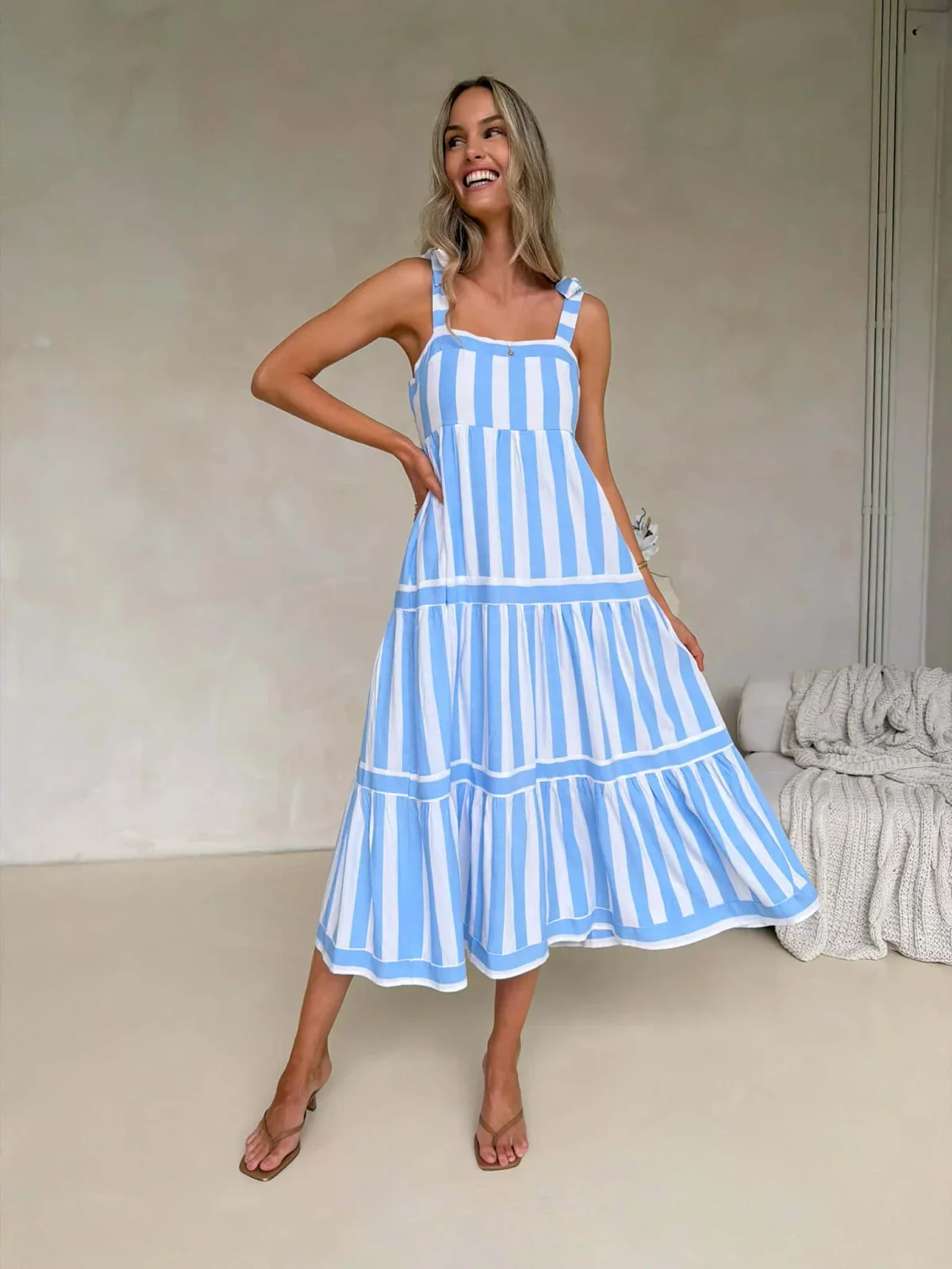 Cleo Maxi Dress - Blue Stripe - Image 5