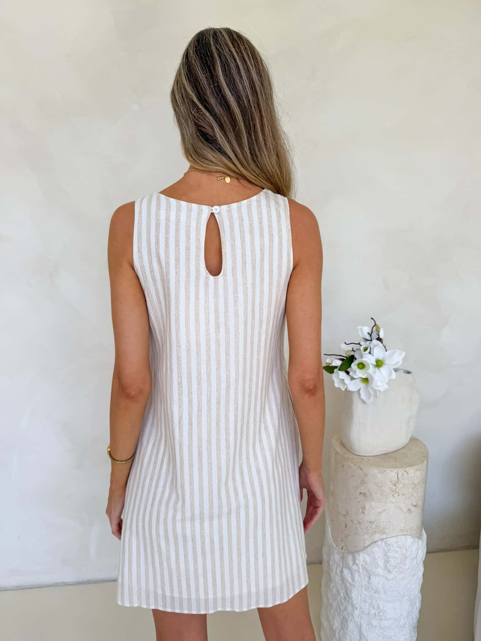 Frankie Dress - Beige & White Stripe - Image 4
