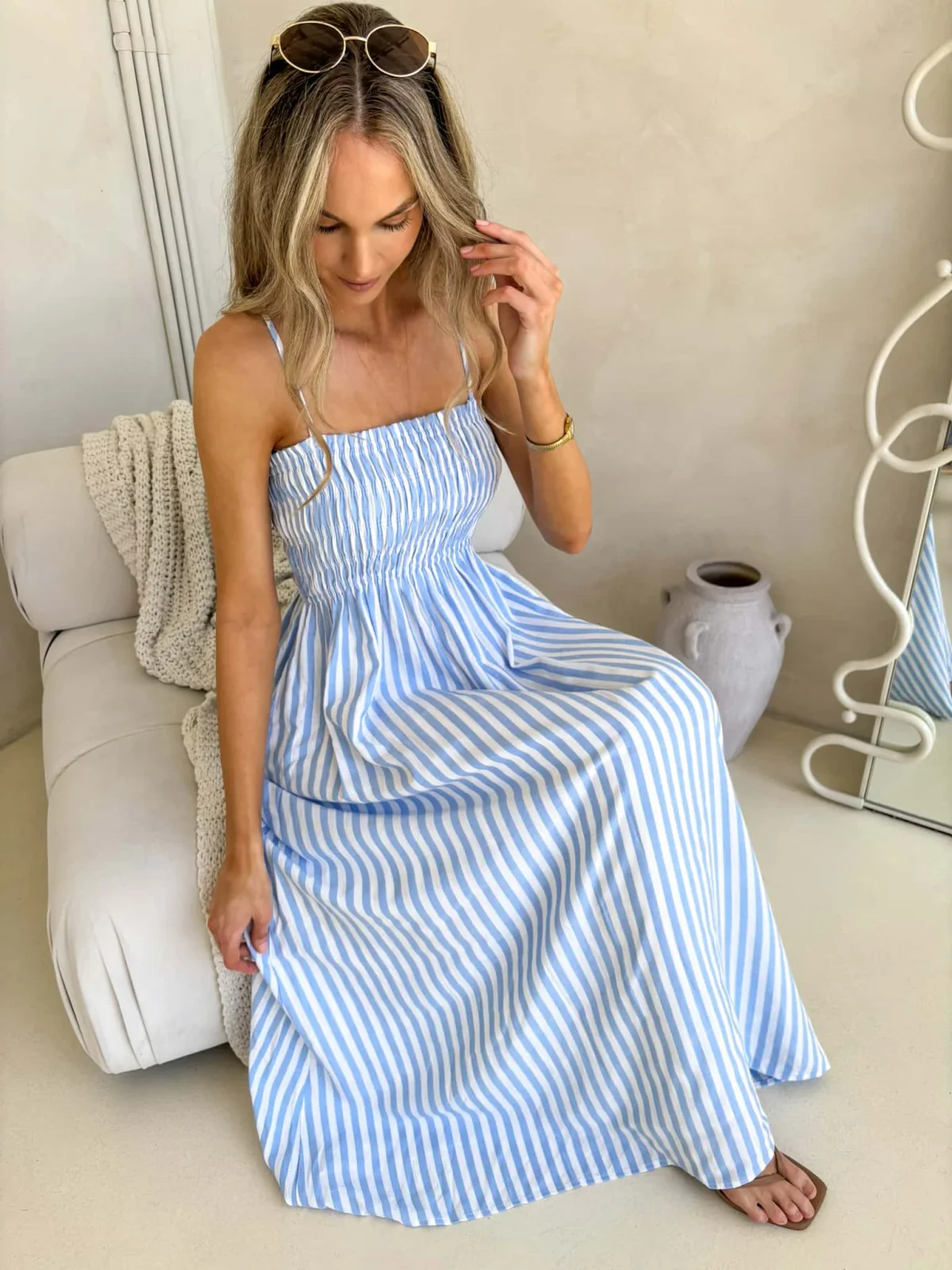 Palm Cove Dress - Blue & White Stripe - Image 4