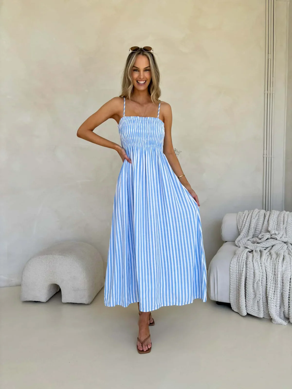 Palm Cove Dress - Blue & White Stripe - Image 5