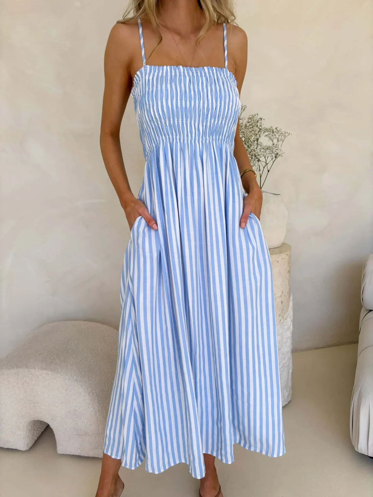 Palm Cove Dress - Blue & White Stripe - Image 6