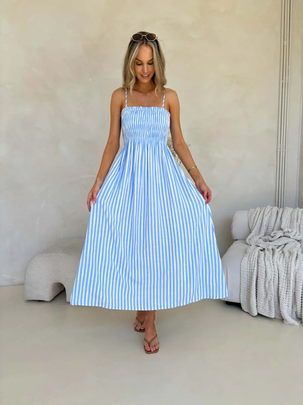 Palm Cove Dress - Blue & White Stripe - Image 7
