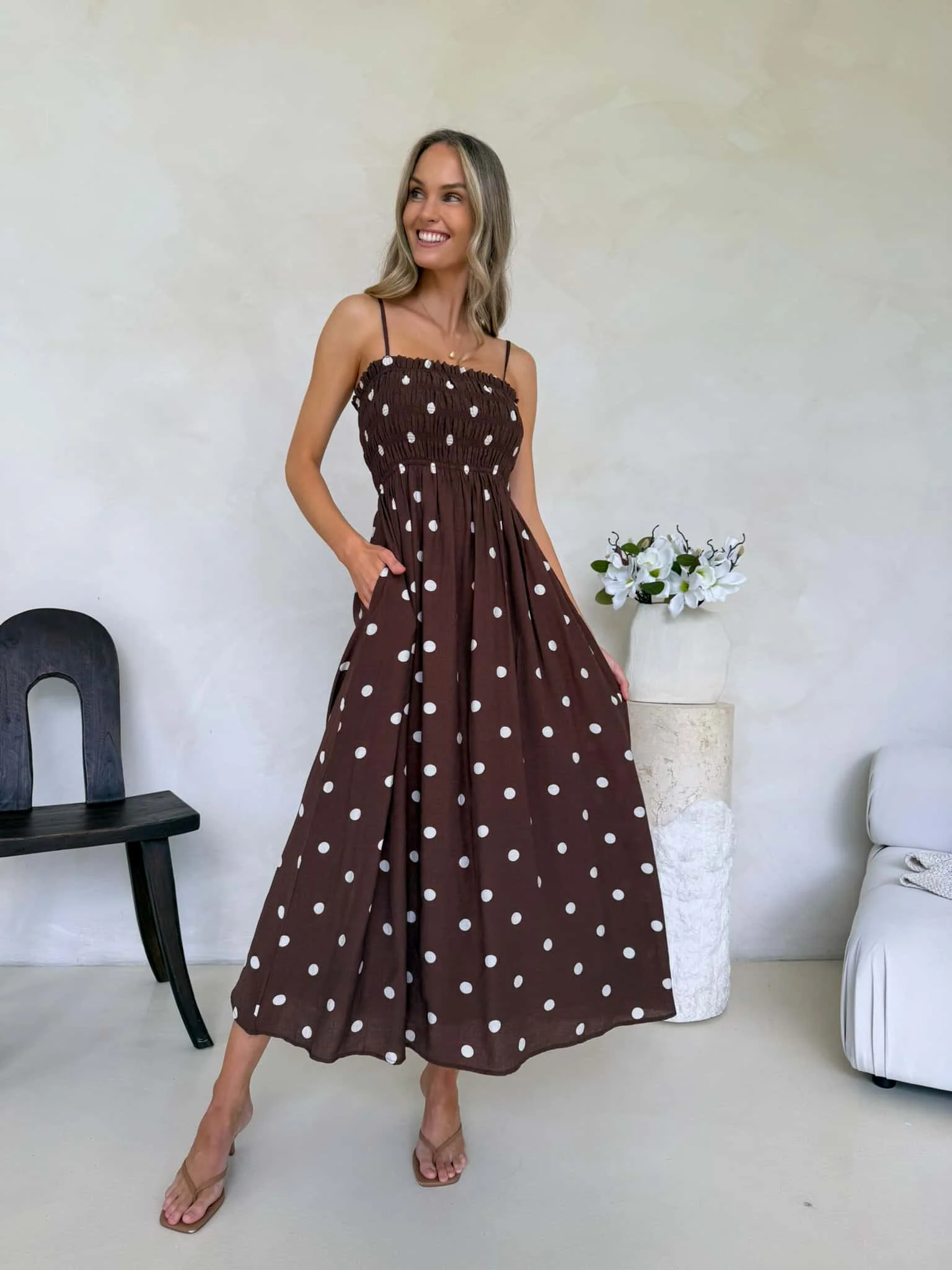 Palm Cove Dress - Cappuccino Polka Dot - Image 3