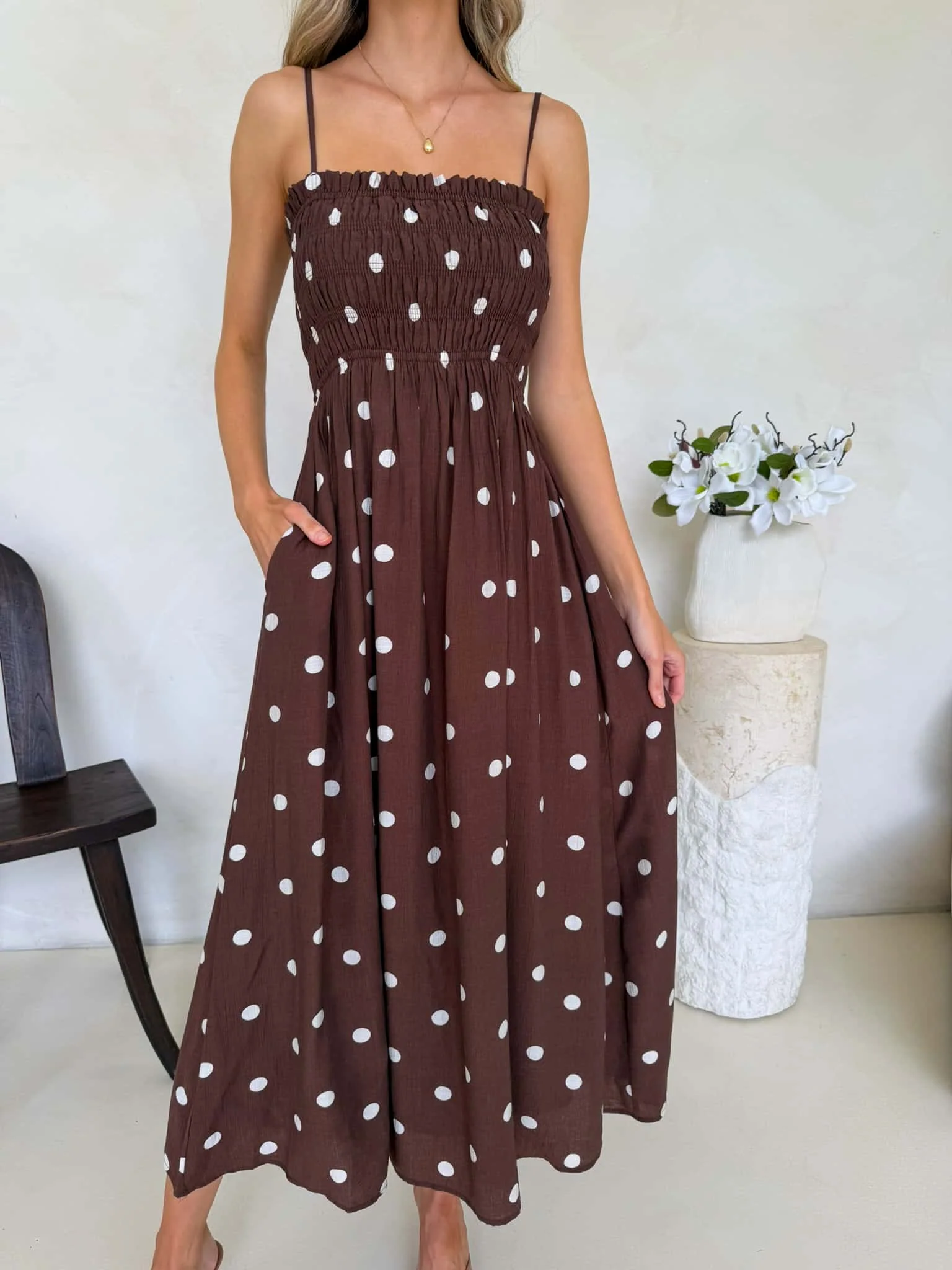 Palm Cove Dress - Cappuccino Polka Dot - Image 4