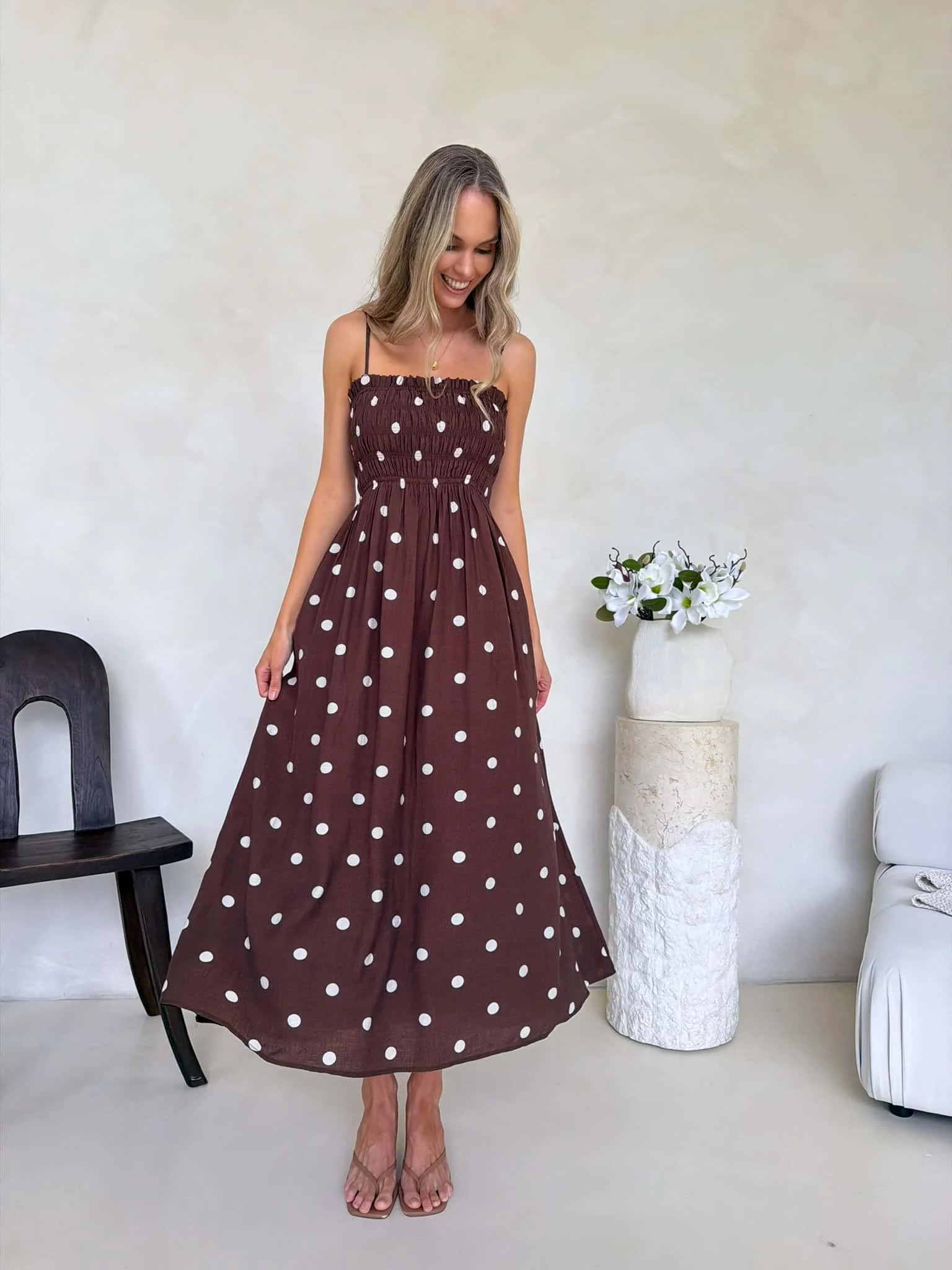 Palm Cove Dress - Cappuccino Polka Dot - Image 5