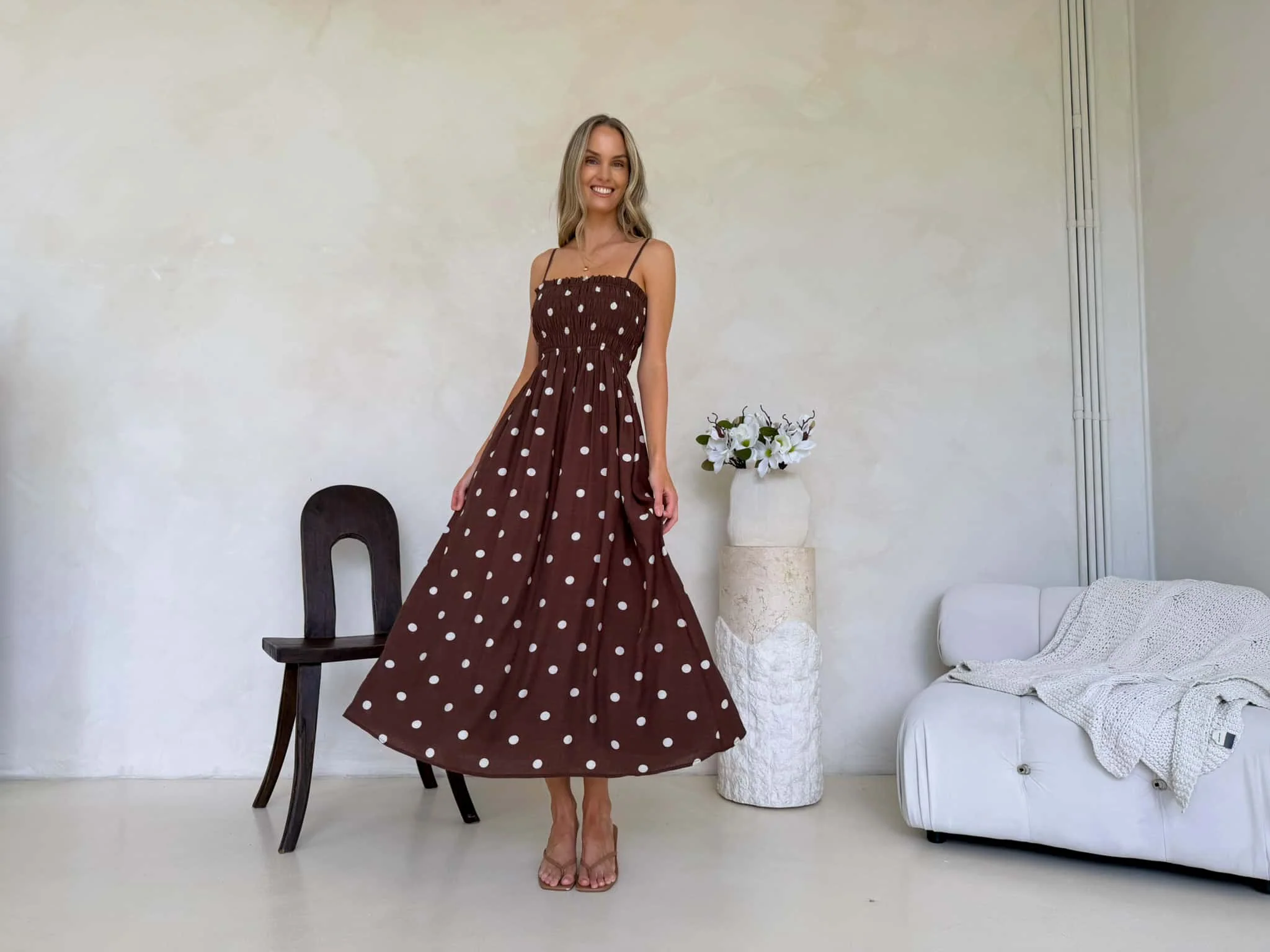 Palm Cove Dress - Cappuccino Polka Dot - Image 8